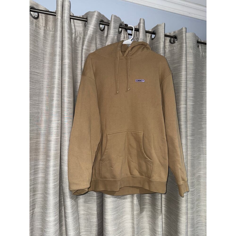 Obey men's tan hooded sweatshirt size large